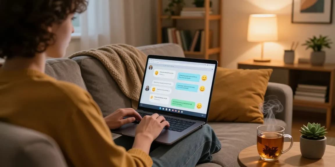 Engaging sex ai chat interface on a laptop in a cozy home setting.