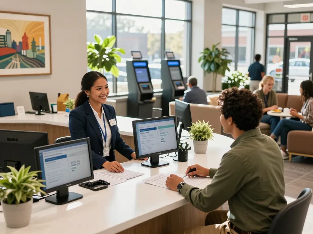 Friendly staff at Trademark FCU assisting members in a welcoming community banking environment.