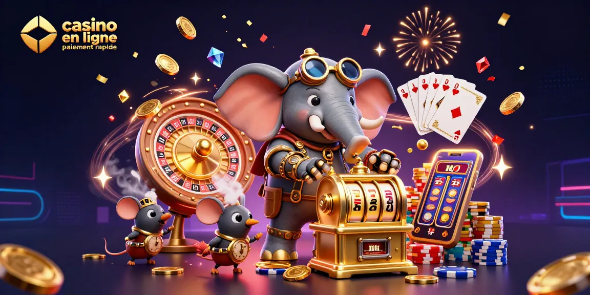 Jouez sur un casino en ligne paiement rapide avec une machine à sous animée et des pièces en or volantes.