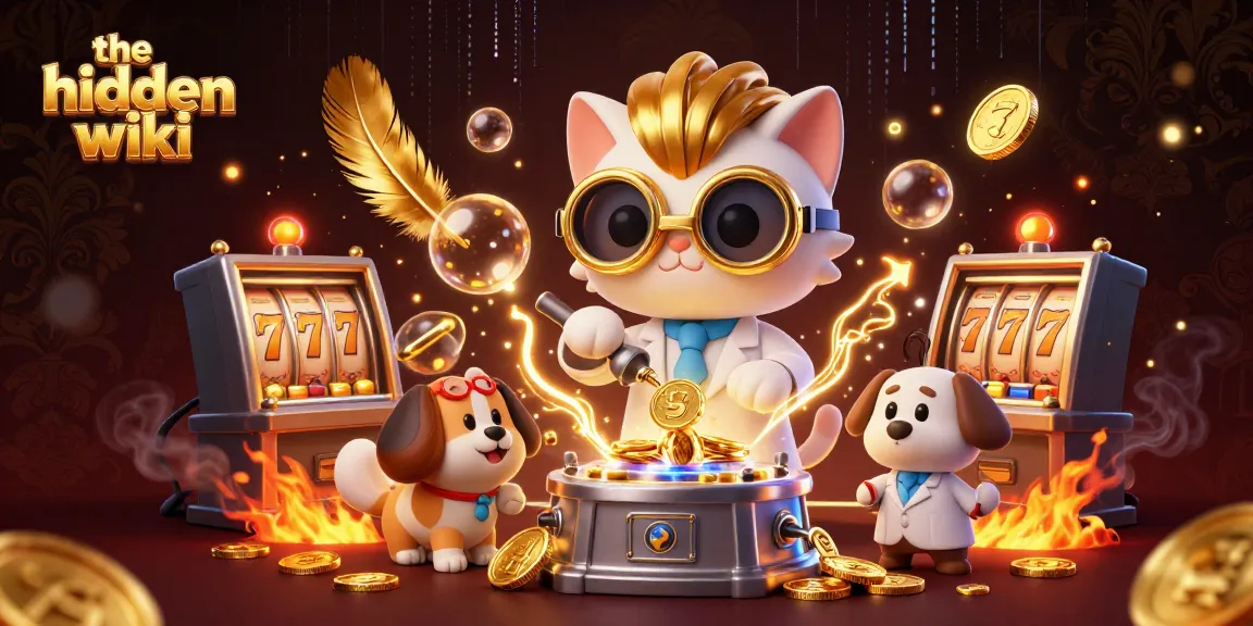 The hidden wiki showcases a lively casino scene where characters spin slots and create wealth.