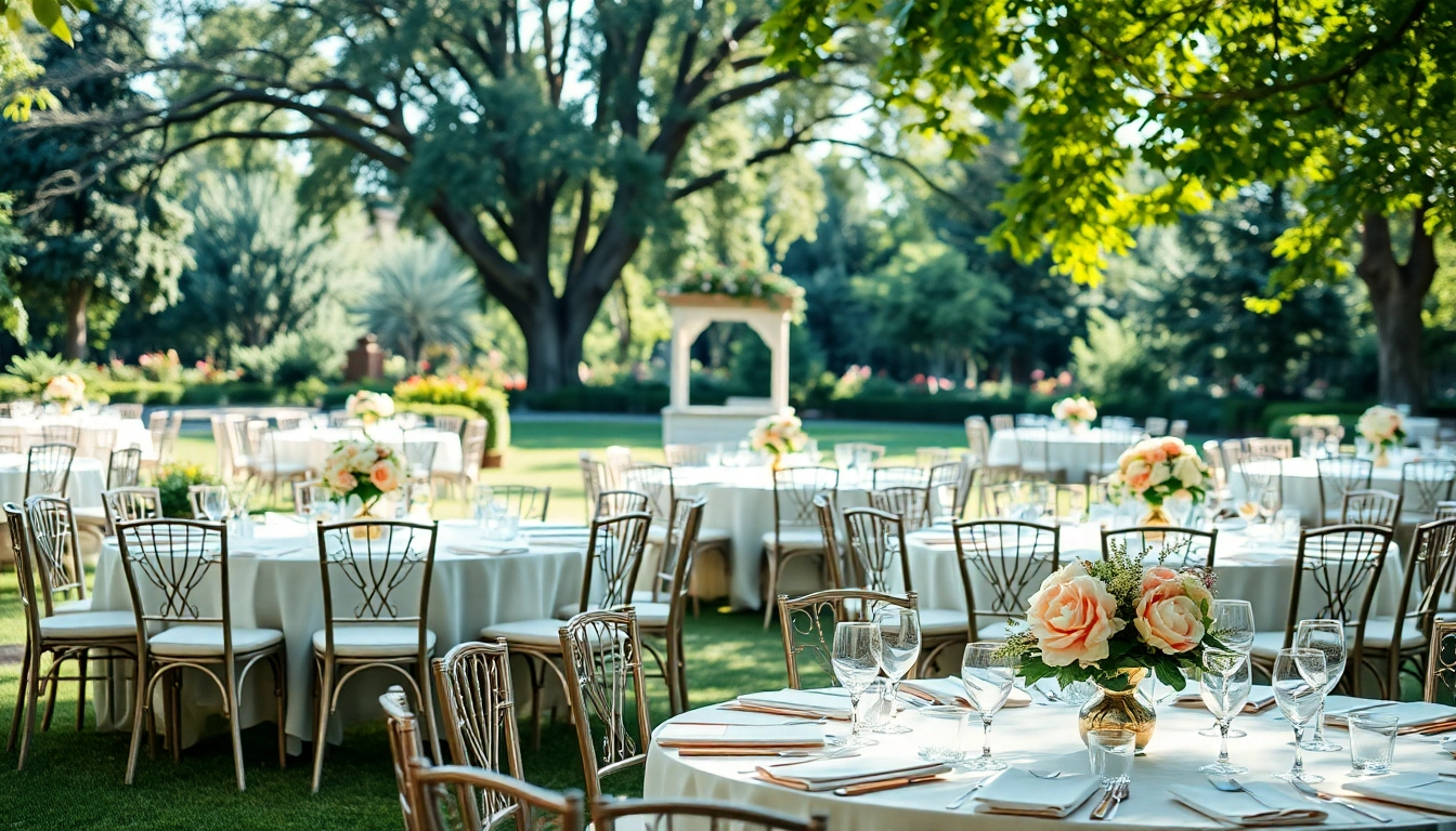 Stunning setup of Table & Chair Rentals for an outdoor event showcasing elegant arrangements.