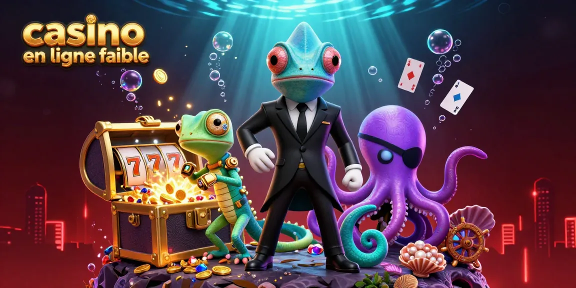 Visualisez un casino en ligne fiable avec un caméléon agent secret, un gecko génie et une pieuvre dans une illustration 3D.