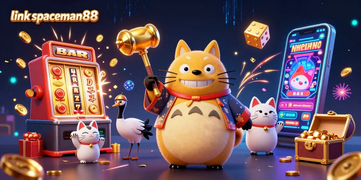 Spin and win with link spaceman88 at a vibrant casino scene featuring playful characters and jackpot excitement.
