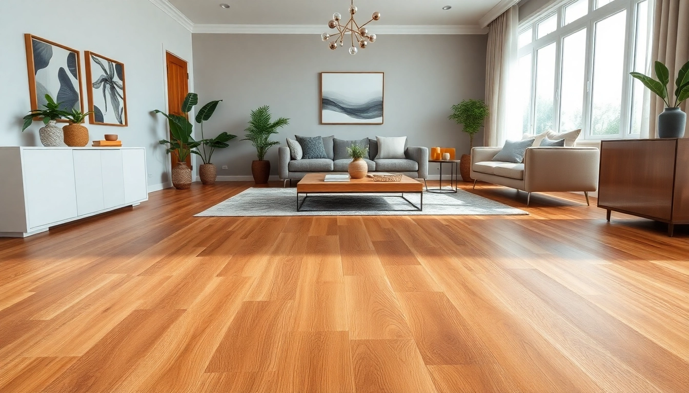 Showcasing luxury vinyl flooring in a modern living room with elegant decor and natural lighting.
