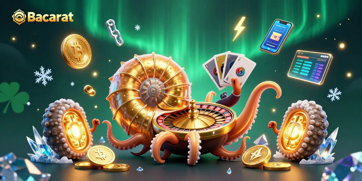 Baccarat strategy gameplay illustrated with a vibrant 3D scene featuring a giant nautilus as a roulette wheel.