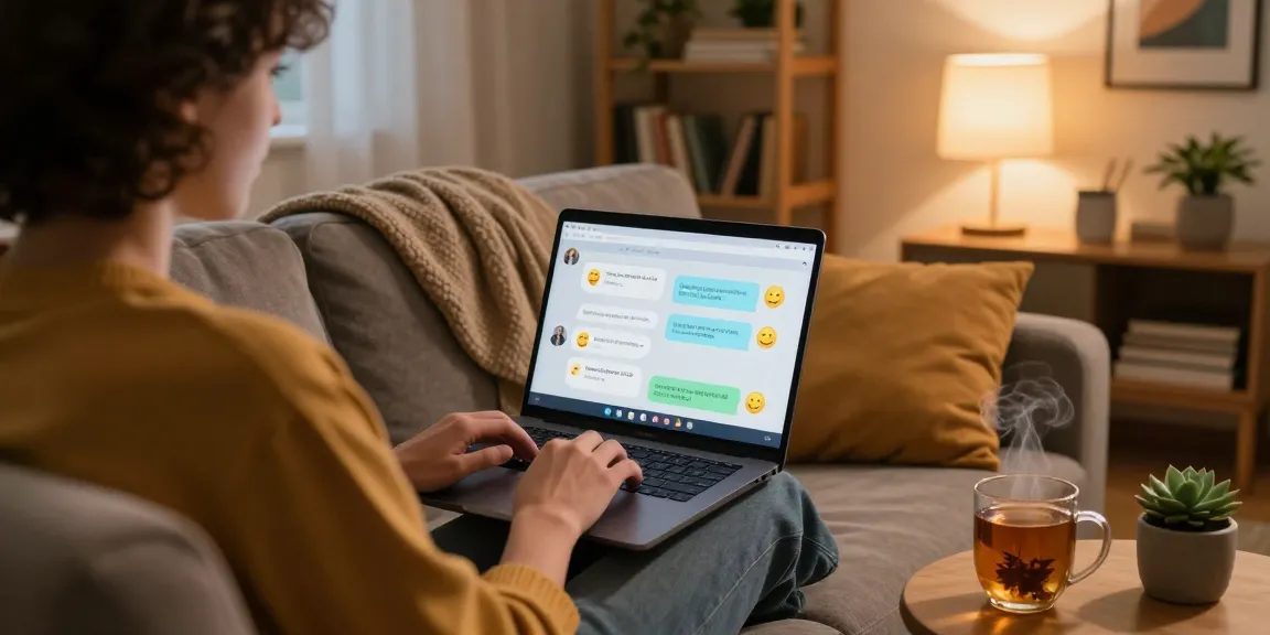 Engaging sex ai chat interface on a laptop in a cozy home setting.