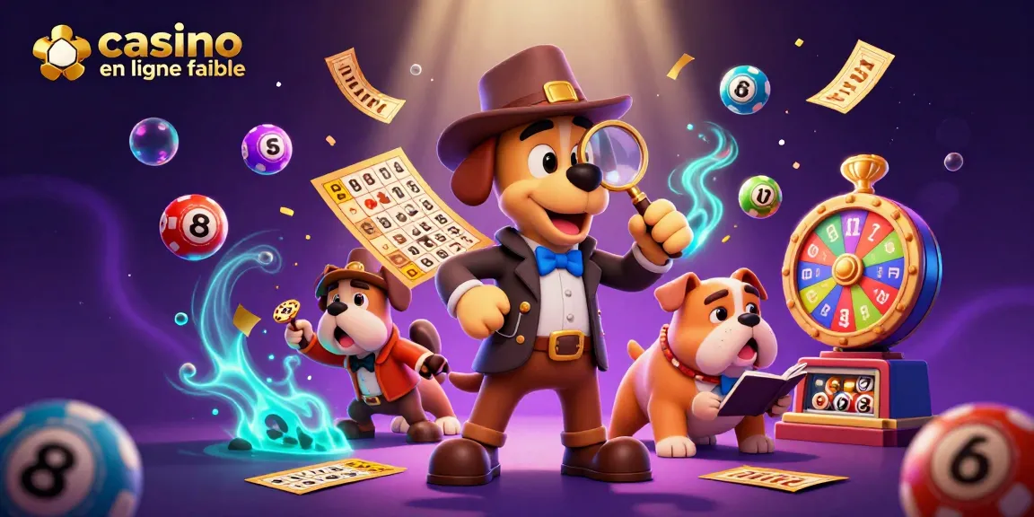 Jouez à un casino en ligne fiable pour gagner de gros prix avec nos détectives cartoon sur une scène remplie de ballons de loterie colorés.