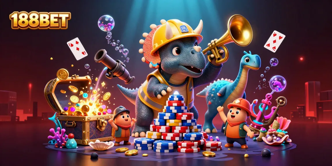 Experience fun and excitement at 188BET with celebratory characters and dynamic casino elements.