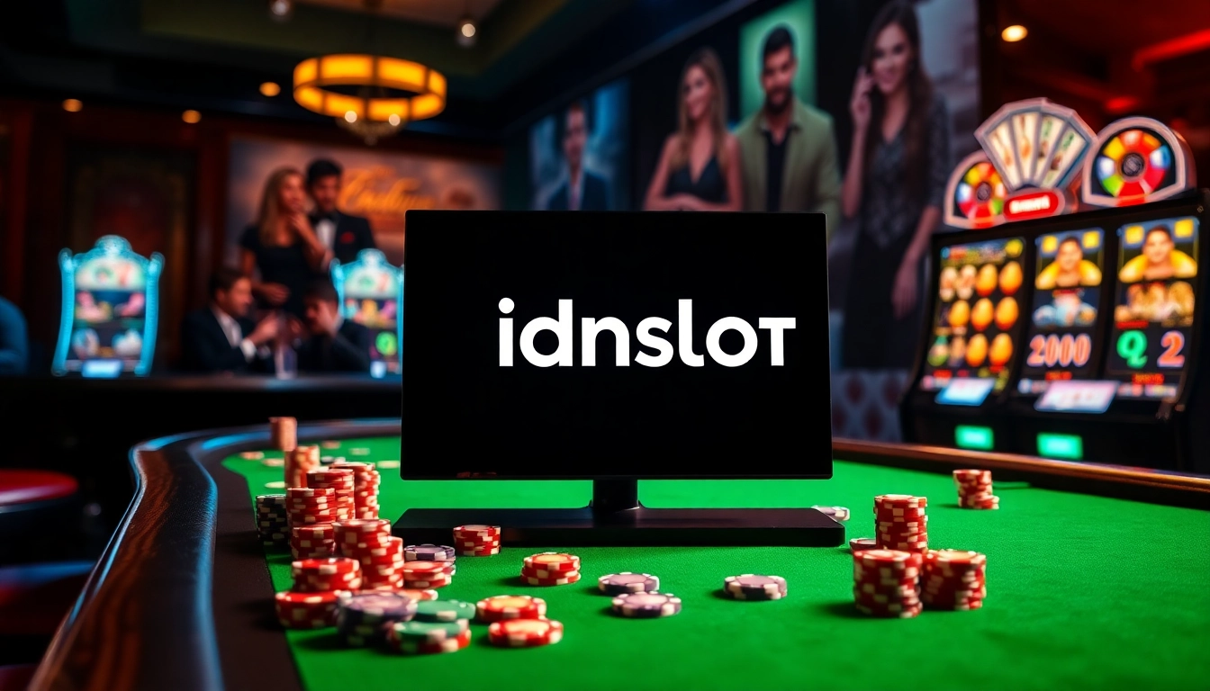 Experience the thrill of idnslot gaming with vibrant casino visuals and engaging slot machines.