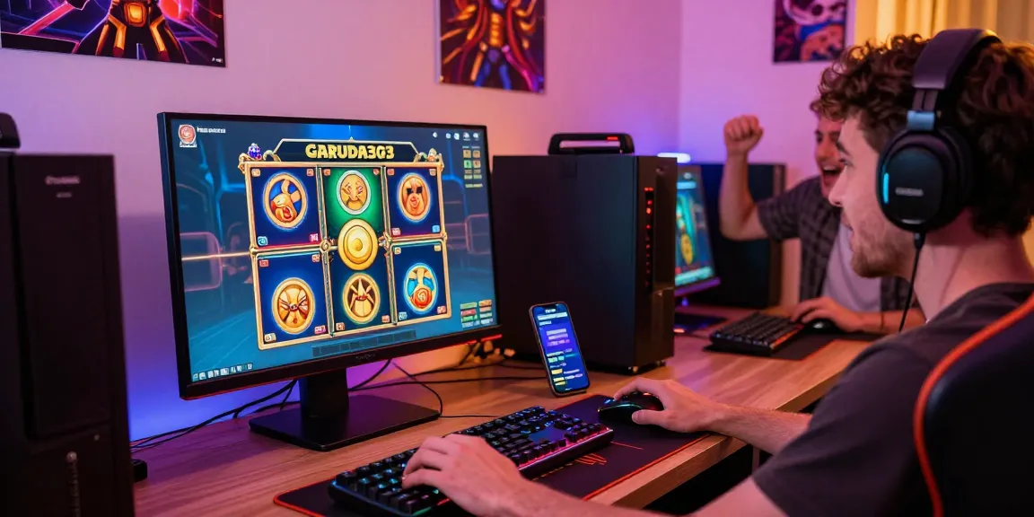 Engaged player winning on garuda303 slot in vibrant gaming room.