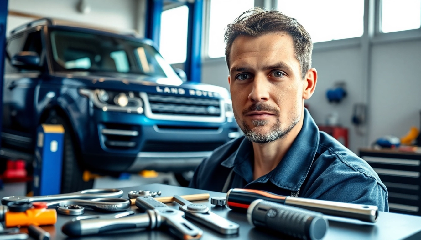 Providing Land Rover service in a state-of-the-art garage with expert technicians and tools.