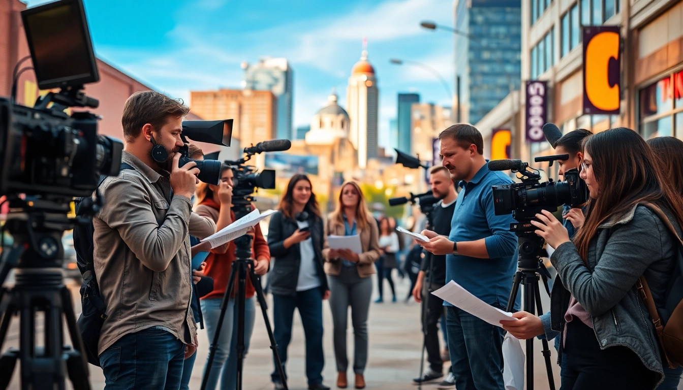 Video production edmonton crew working collaboratively during a film shoot.
