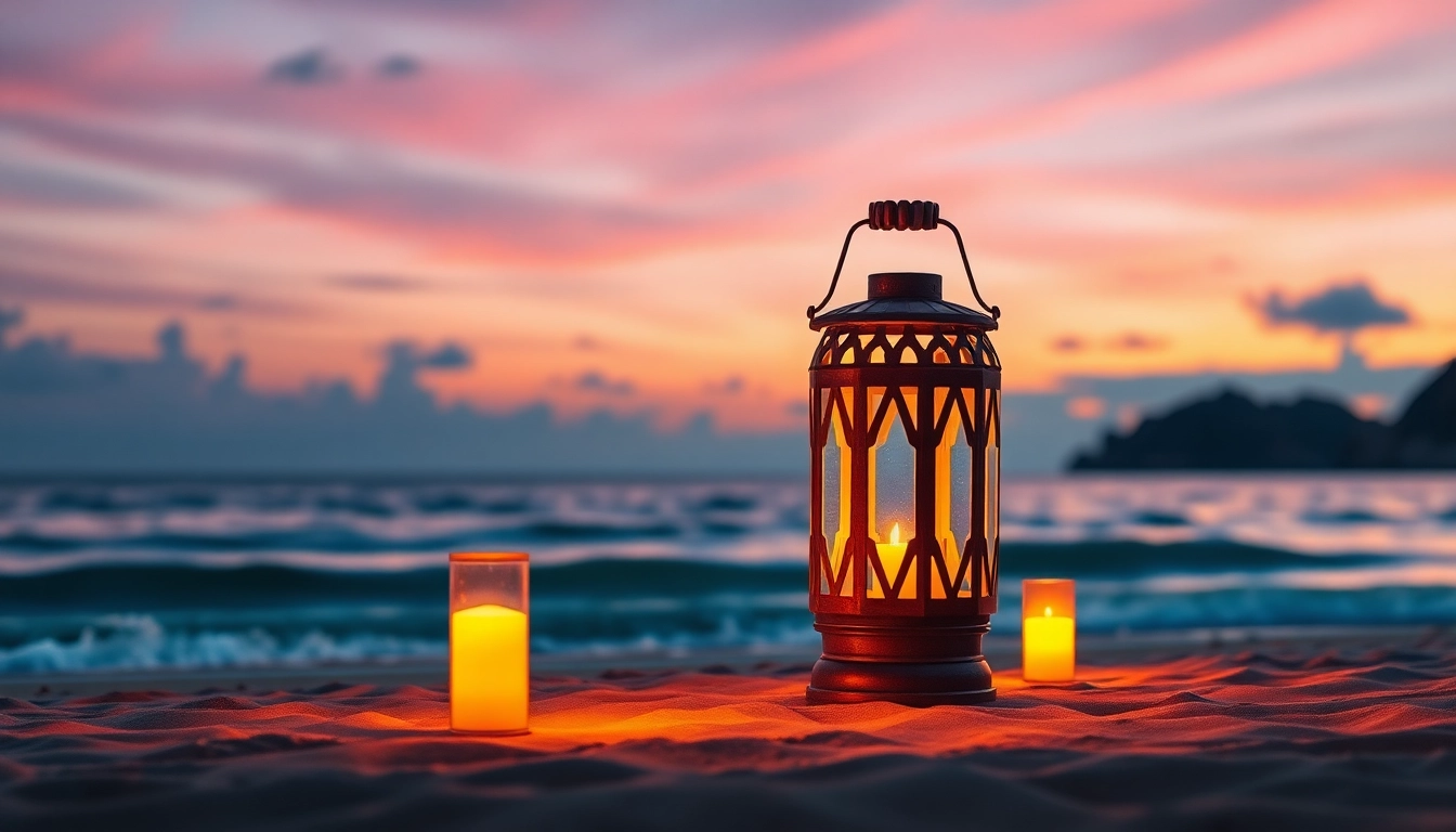 Illuminate your space with island light lanterns reflecting on serene waves.
