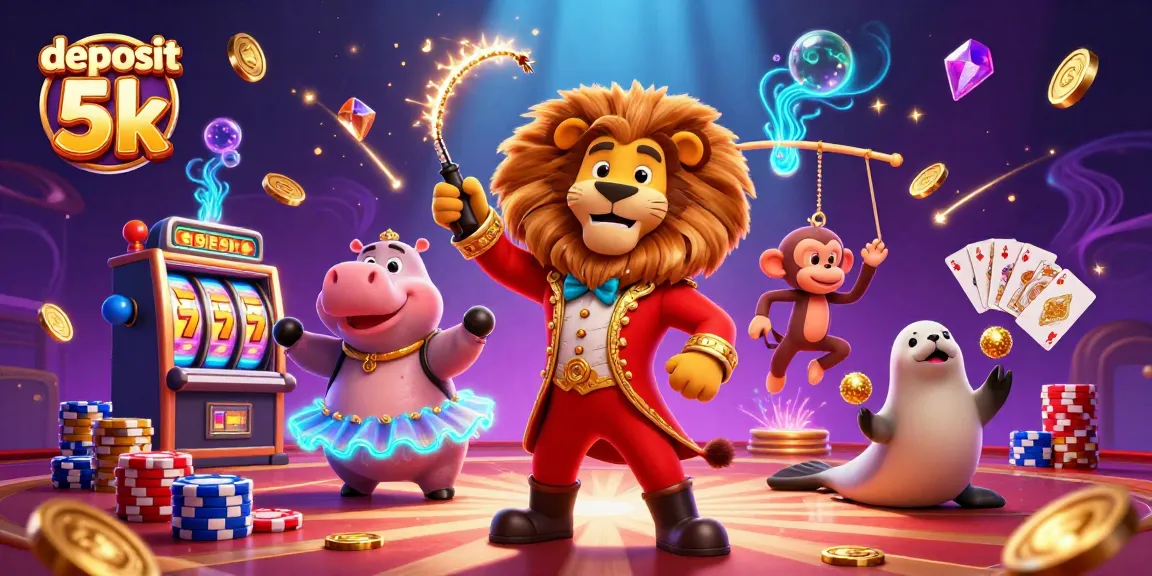 Engage in thrilling gameplay with deposit 5k at our vibrant 3D casino illustration featuring circus characters.