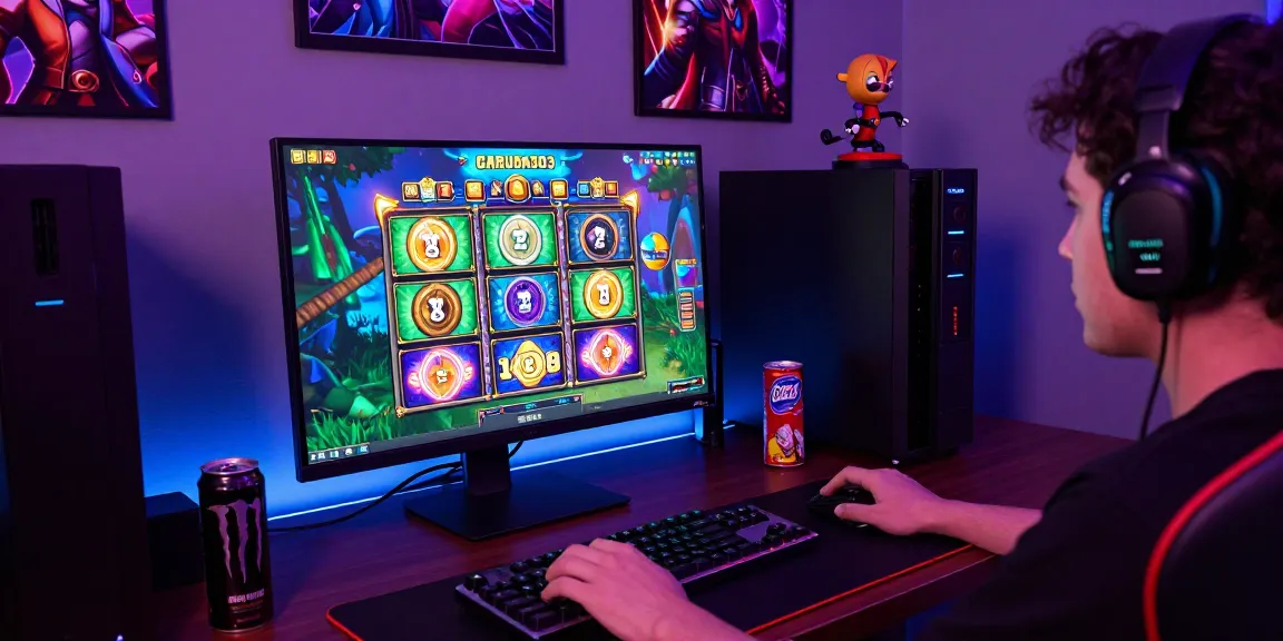 Engaged player enjoying the GARUDA303 slot in a vibrant gaming setup with immersive graphics.