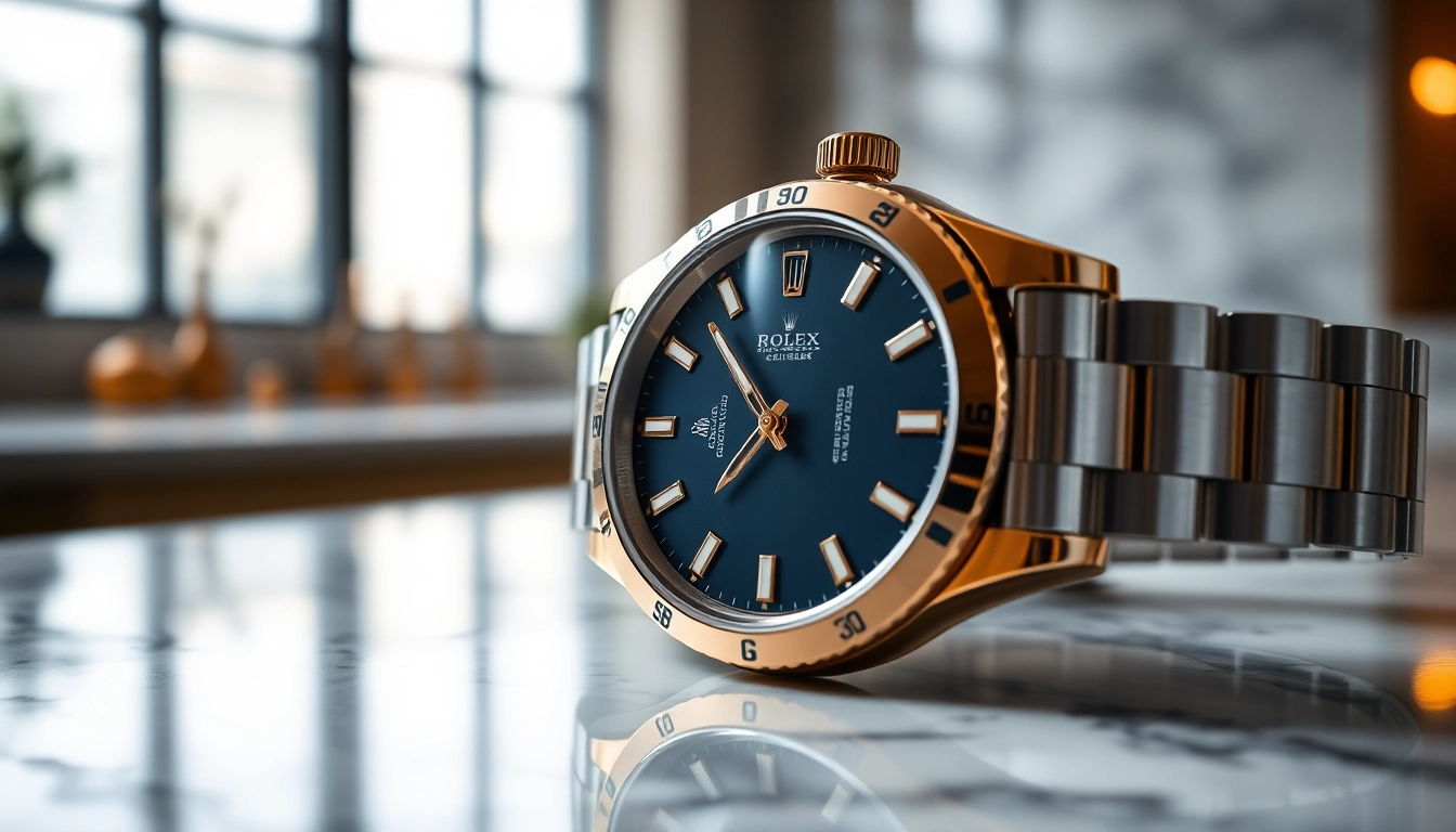 A stunning rolex replica showcasing intricate details and luxury on a marble countertop.