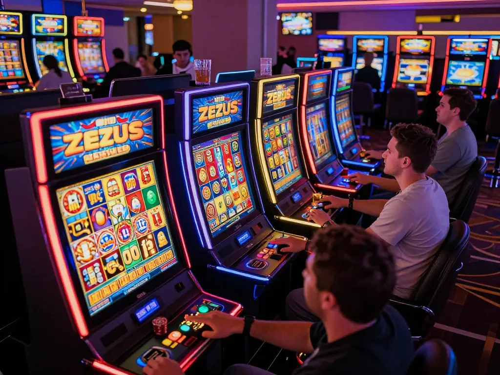 Putar gulungan pada mesin slot zeus berwarna-warni, menangkap sensasi permainan kasino.