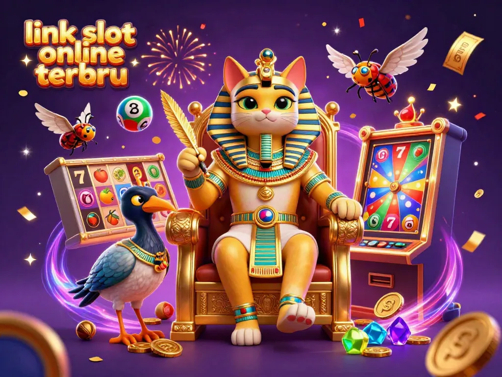 GWPJP168 menampilkan link slot online terbaru dengan karakter kucing firaun duduk di takhta emas.