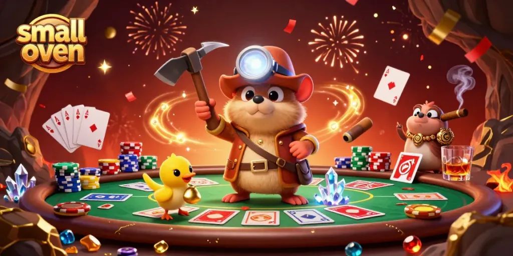Engage with our small oven scene showcasing thrilling poker action and cheerful characters.
