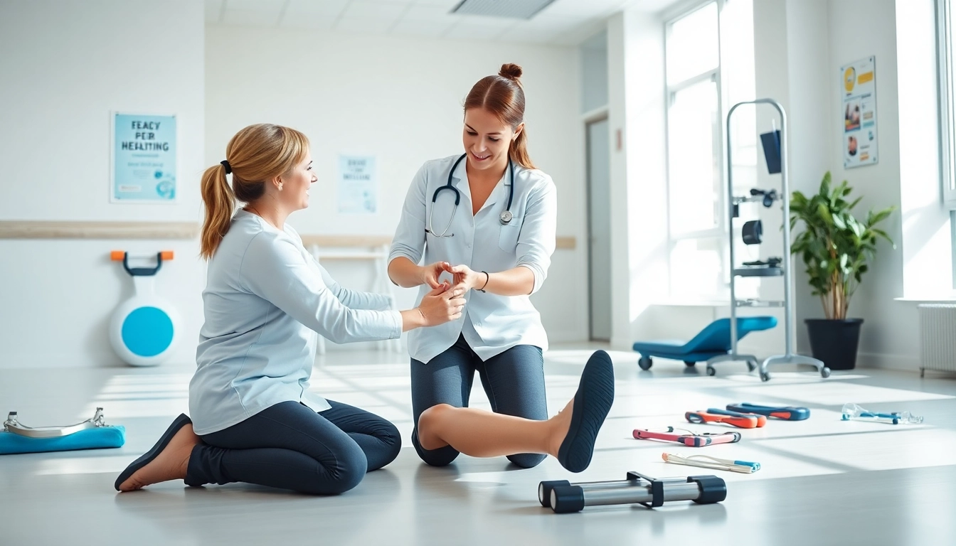 Physiotherapy London session with a professional therapist guiding a patient in rehabilitation.