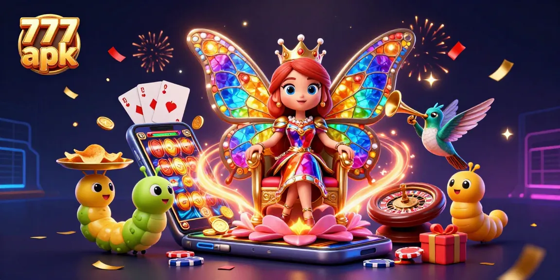 Experience exciting wins with 777 apk in this vibrant 3D casino illustration, showcasing a magical theme.