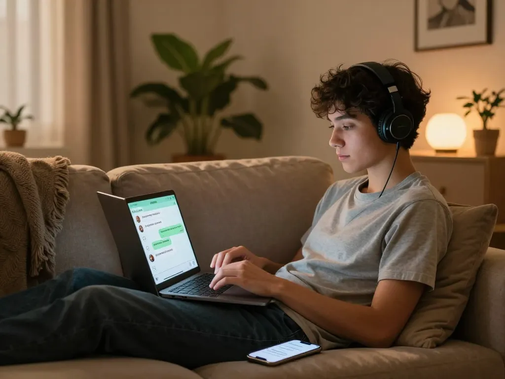 Engaging ai chat porn interaction in a cozy digital environment, showcasing a user connecting through a dating-themed AI platform.