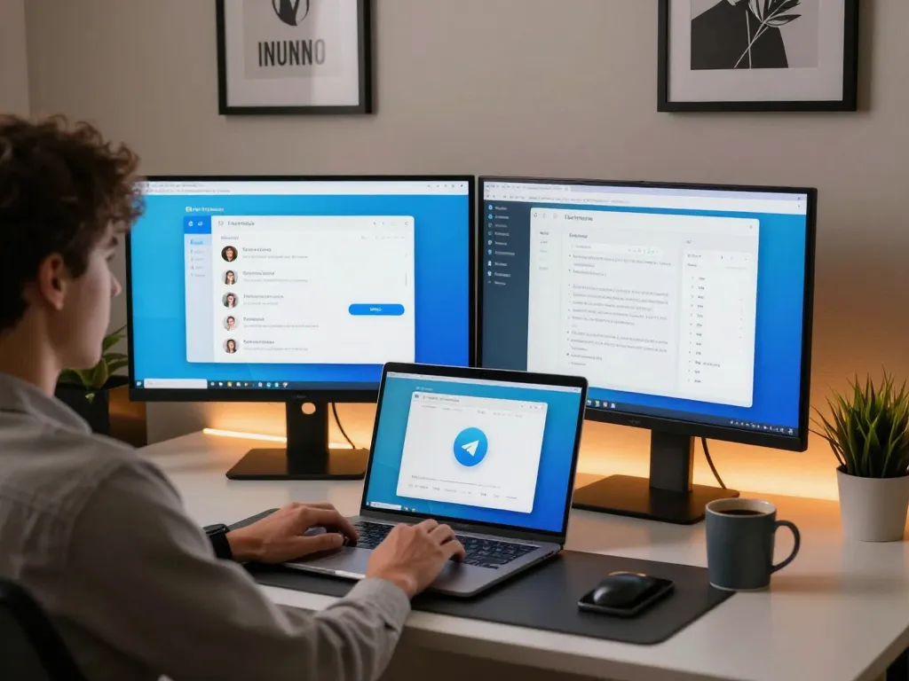 Enhance your productivity with Telegram 电脑版 features in a modern workspace.