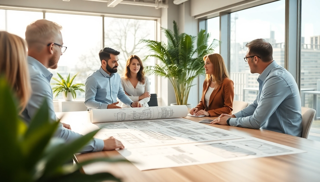 Engage in architectural consultation Boston with experts over design plans in a professional setting.