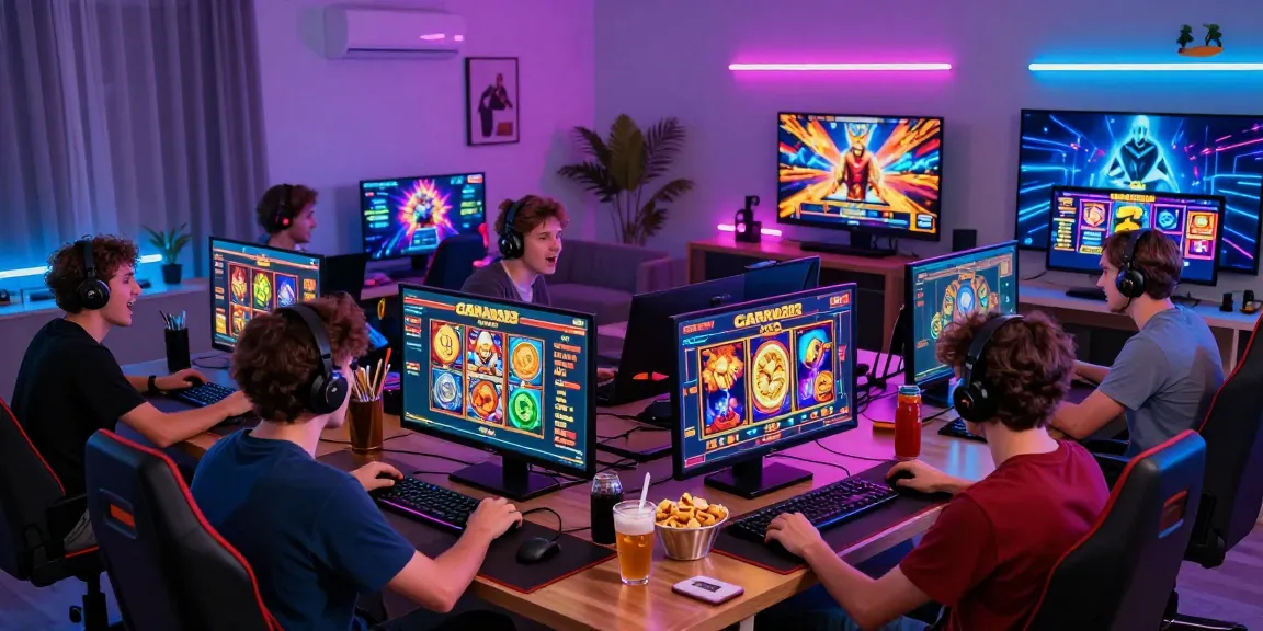 Players enjoying garuda303 slot games in an exciting online gaming environment with vibrant lights and engaging atmosphere.