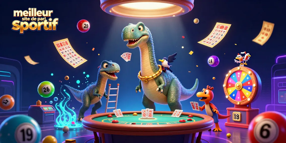Événement captivant sur le meilleur site de pari sportif avec une illustration dynamique de dinosaures et de jeux.