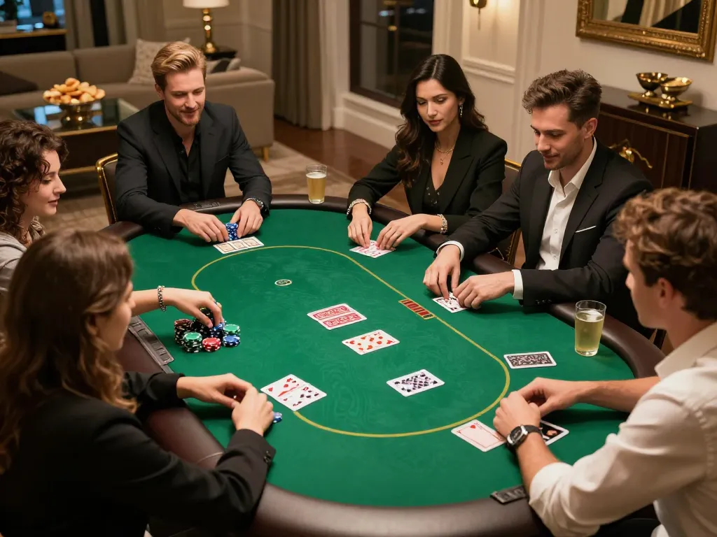 Players enjoying a dynamic game of poker at home showcasing strategic moments with rokok 88