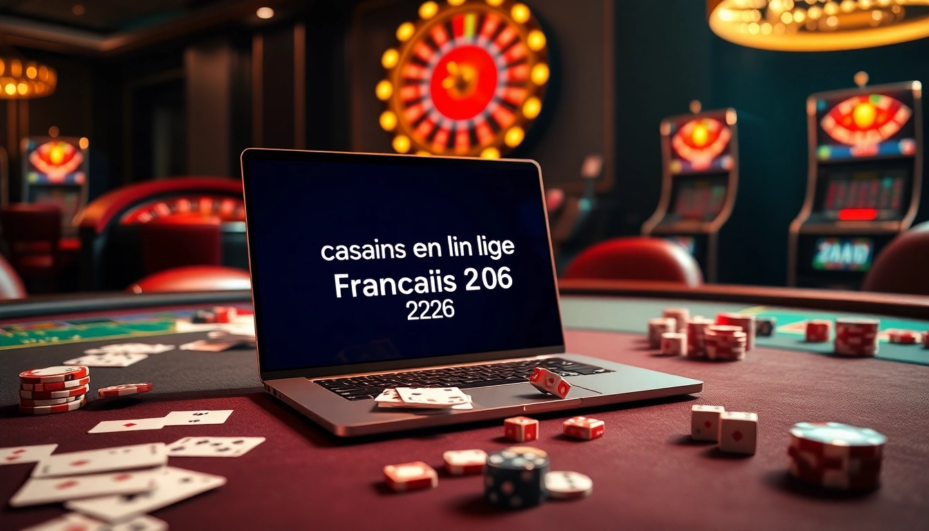 Découvrez l'excitation du casino en ligne Français 2026 avec des éléments de jeu vibrants et une ambiance luxueuse.