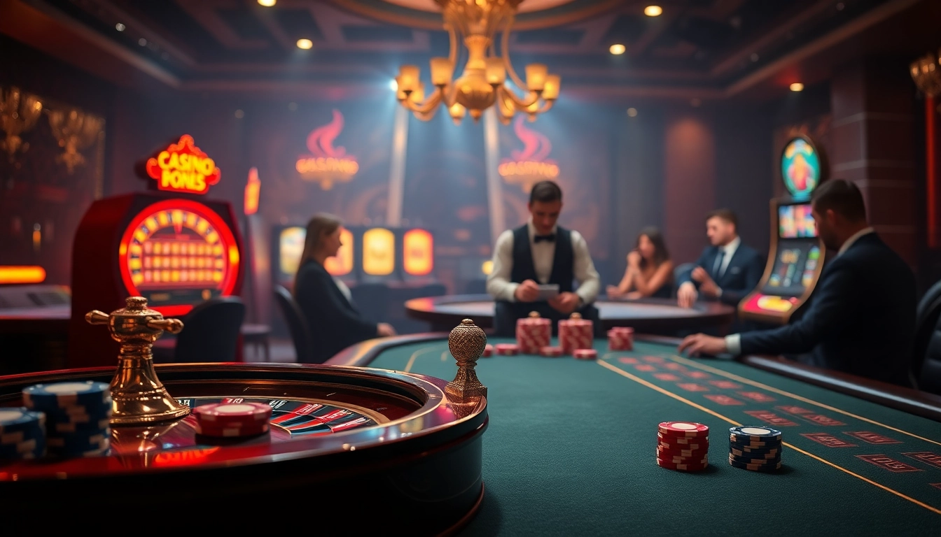 Excitation à enjeux élevés au casino en ligne Français 2026 avec des tables de luxe et des machines à sous vibrantes.