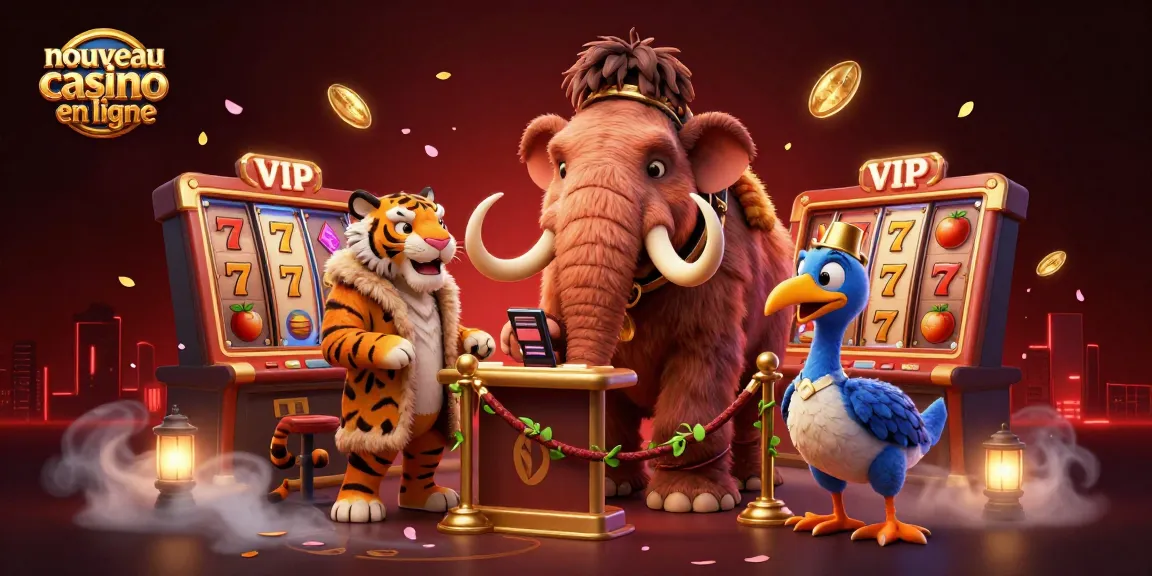 Image captivante d'un nouveau casino en ligne avec un mammouth bouncer et des symboles de jackpot