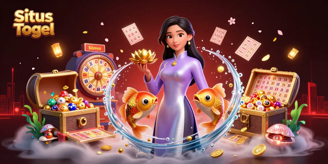 Experience the thrill of Situs Togel with a dynamic digital illustration featuring an elegant woman, koi fish, and lottery excitement.