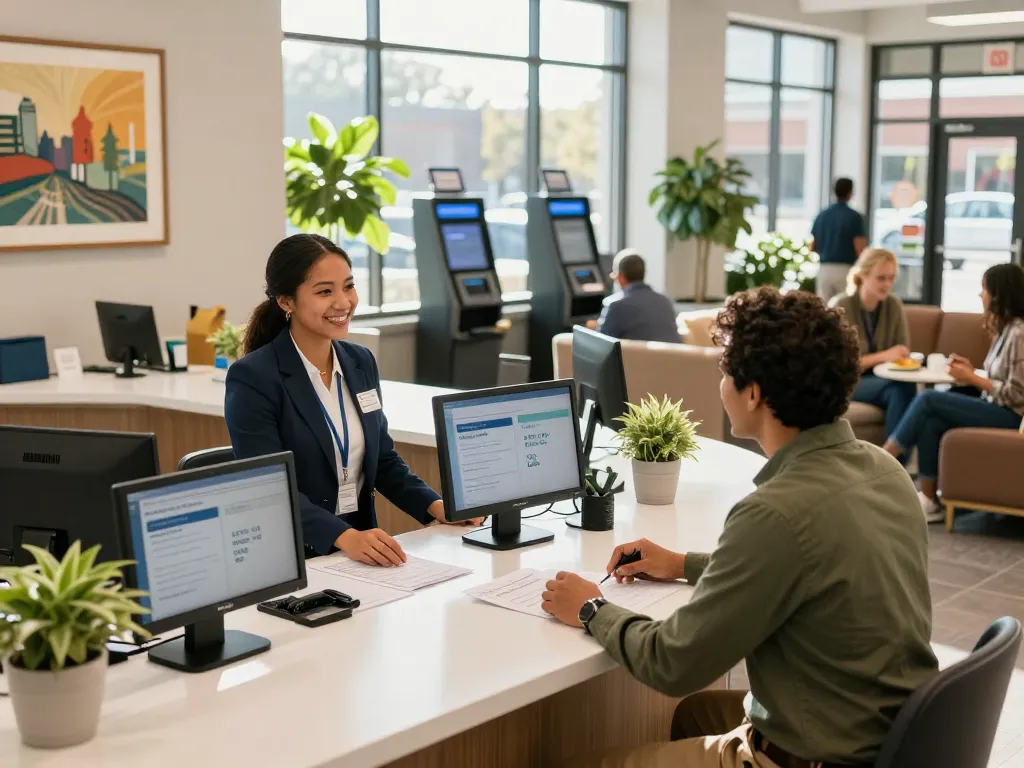 Friendly staff at Trademark FCU assisting members in a welcoming community banking environment.