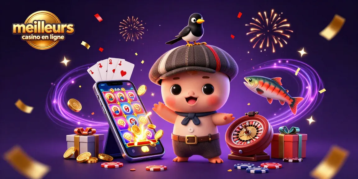 Profitez des meilleurs casinos en ligne avec cette illustration 3D captivante présentant Nessie et des jeux de hasard dynamiques.