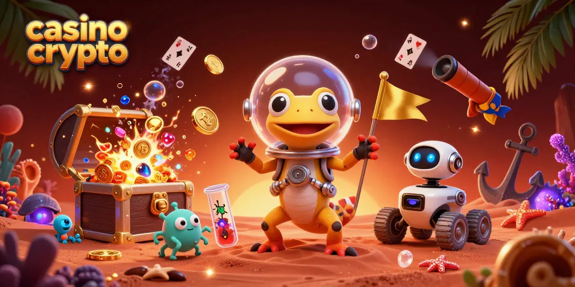 Gagnez des gains sur un casino crypto innovant avec ce gecko martien explorant un casino doré.