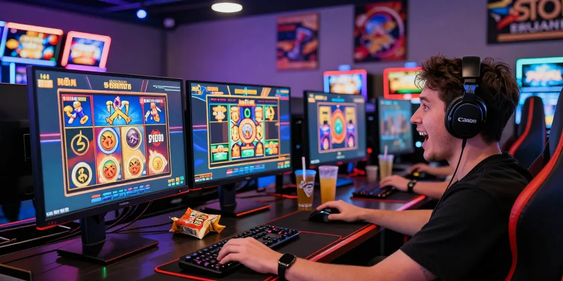 Immersive gaming experience showcasing slot deposit 5000 gameplay with a player engaged at a vibrant gaming station.