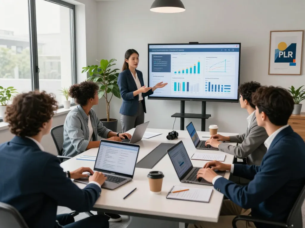 Buy Private Label Rights Products featured in a collaborative workspace with marketers engaged in a vibrant team discussion.