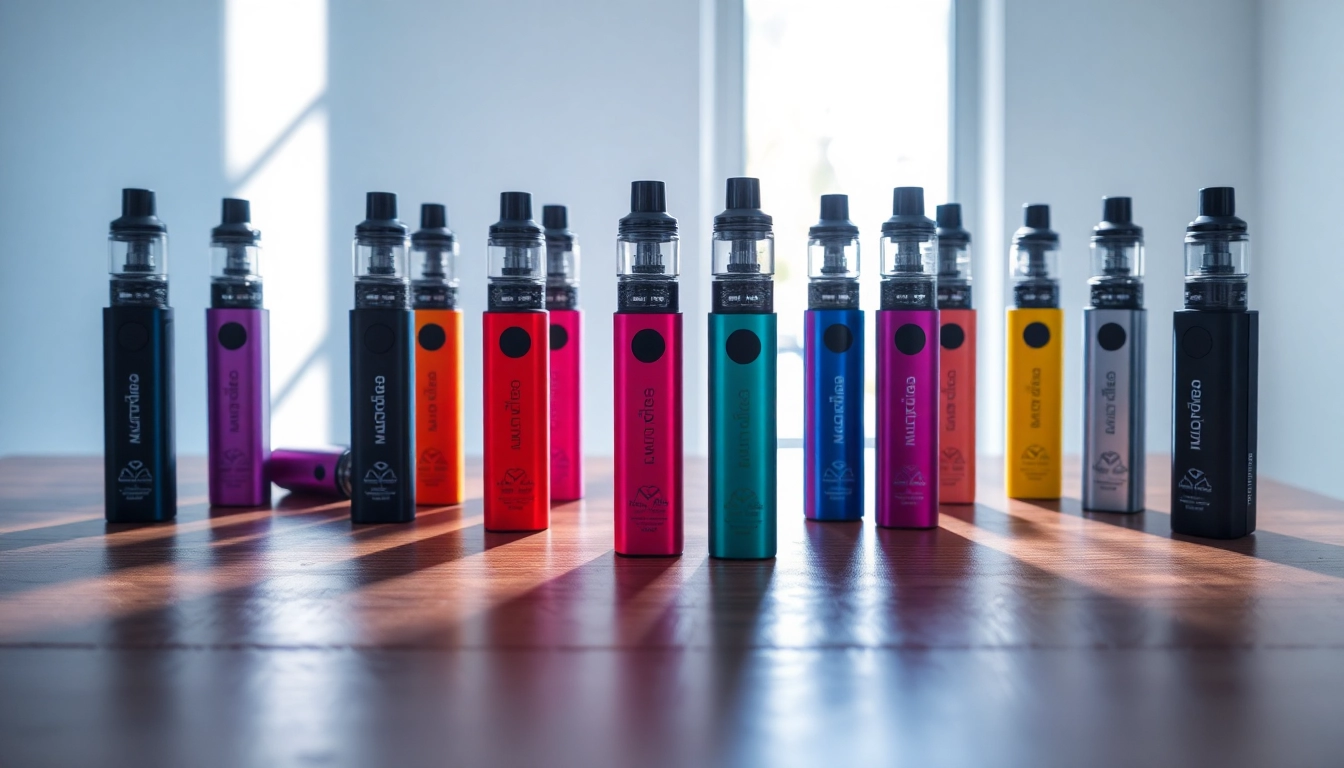 Colorful disposable vapes elegantly displayed to highlight various flavors and designs.