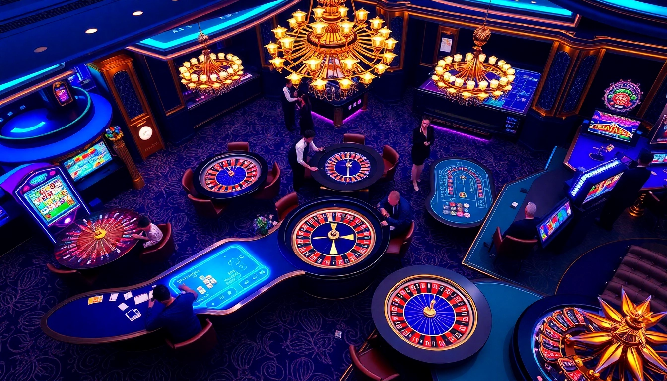 Scène captivante du casino en ligne Français 2026 montrant des joueurs engagés dans des jeux, symbolisant le jeu en ligne dynamique.