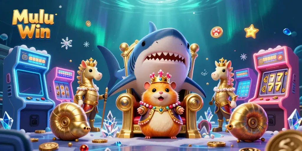 Players experience the thrilling ambiance of Mulu Win with a vibrant underwater gaming scene.
