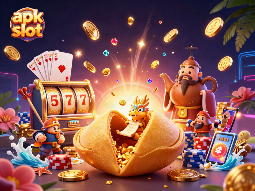 Engage with apk slot excitement as golden coins and jackpots overflow around the fortune cookie scene.