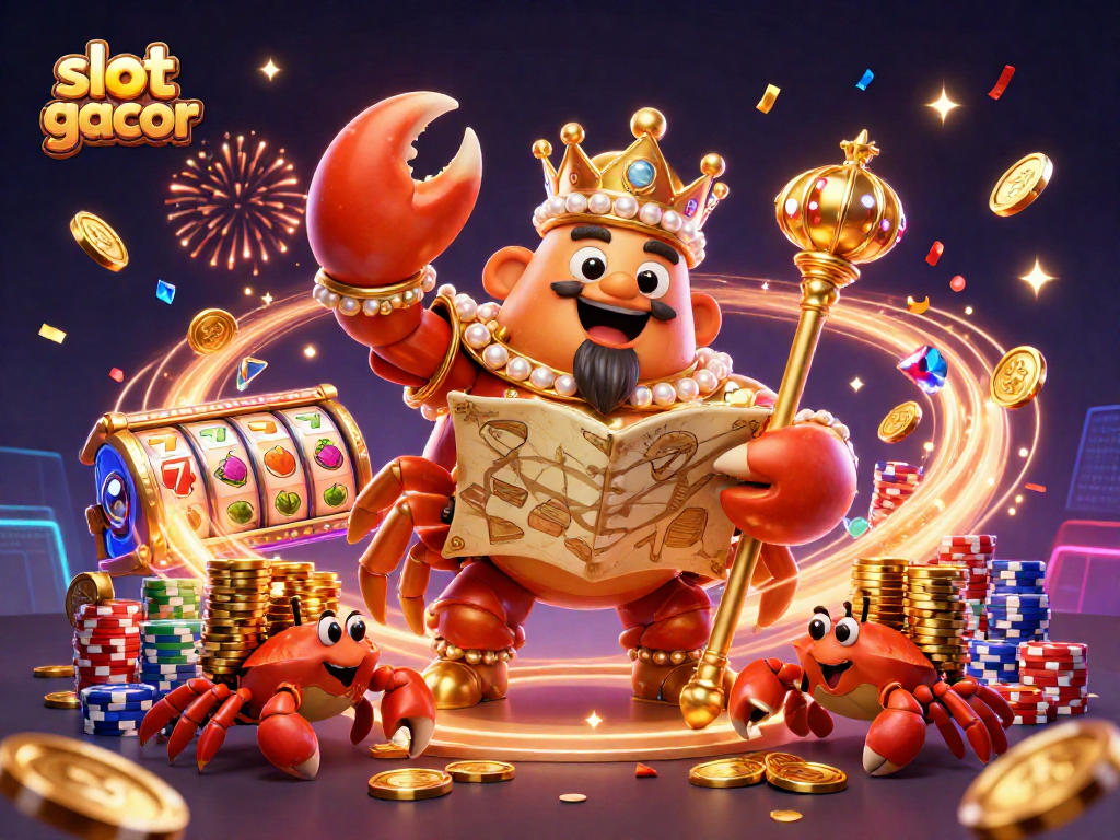 Immerse in slot gacor excitement with an emperor crab and golden treasures in vibrant 3D.