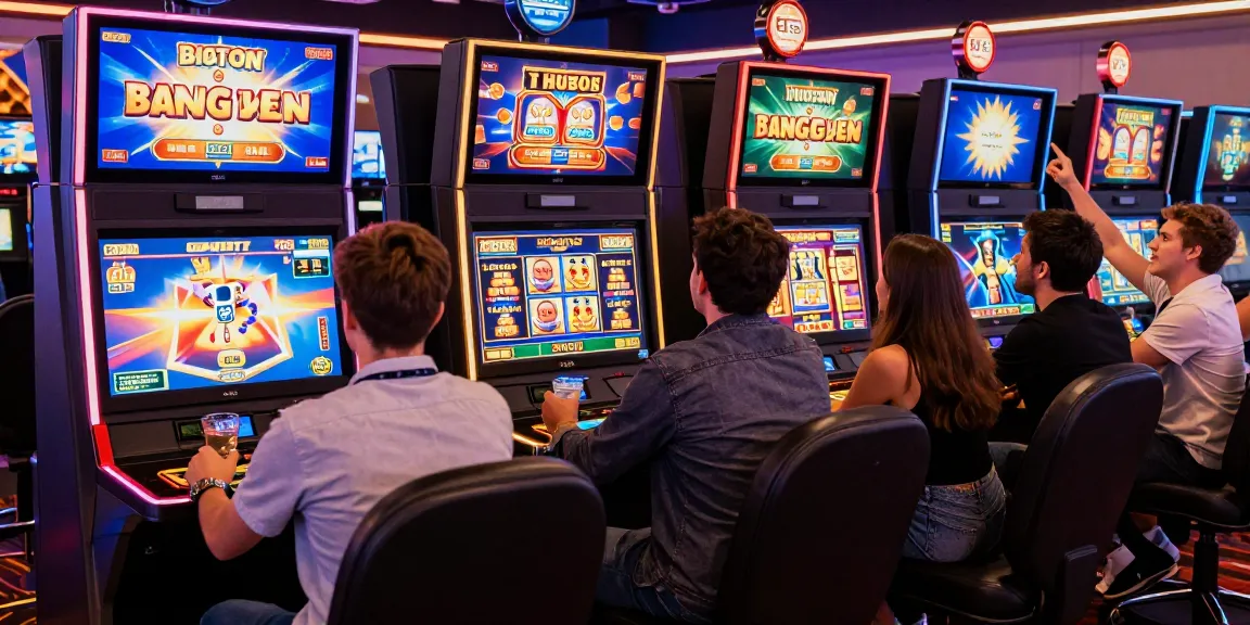 Players enjoying bonus buy slots with vibrant gameplay and interactive atmosphere in a modern casino setting.