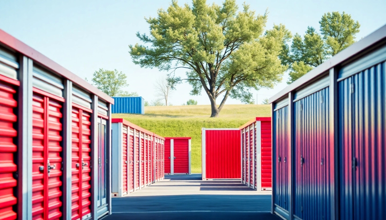 View of self storage units showcasing various sizes and a secure, organized facility.