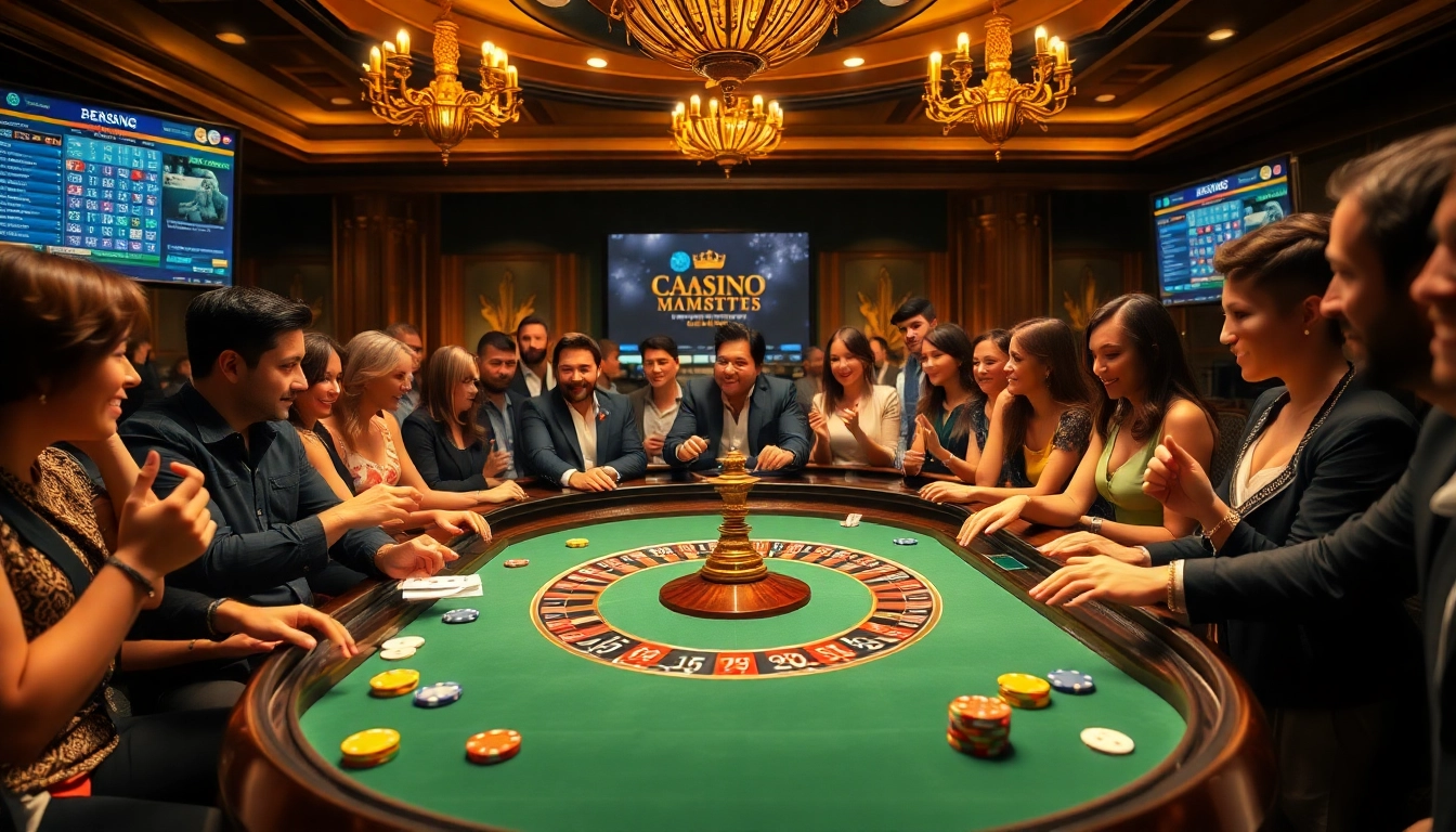 Vivez l'excitation du casino en ligne Français 2026 avec des joueurs profitant d'une partie de roulette luxueuse.