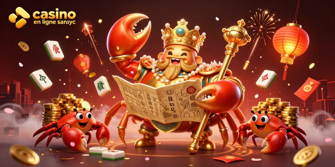 Jouez avec des gains instantanés sur un casino en ligne sans KYC, illustré par un crabe impérial et des jetons d'or.