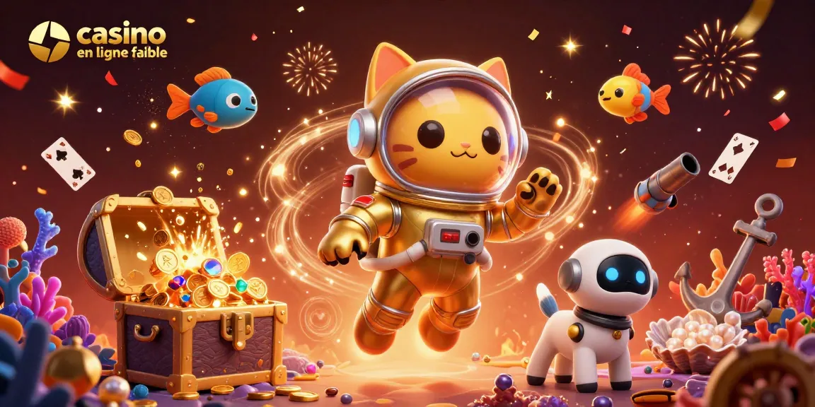 Un casino en ligne fiable, où des personnages cartoon jouent dans un univers sous-marin éclatant rempli de trésors et d'effets lumineux.